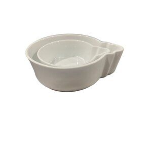 Crate & Barrel Ceramic White Ornament Shaped Nesting Ramekins Dip Bowls Set of 2
